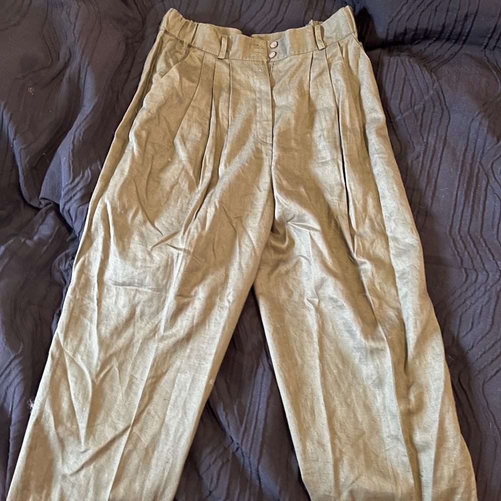 Talbots Linen Pants Olive Green Minimalist Summer Lightweight Size 12